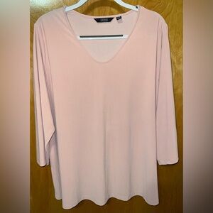 Dennis Basso pale pink Caviar Crepe v-neck 3/4 sleeve top Size 2X
